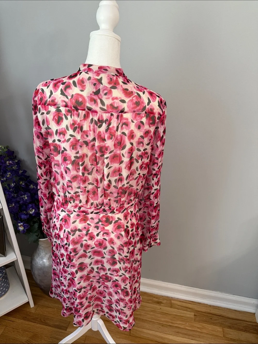 kate spade Pink and Fuchsia Floral Tie-Neck Long-Sleeve Dress